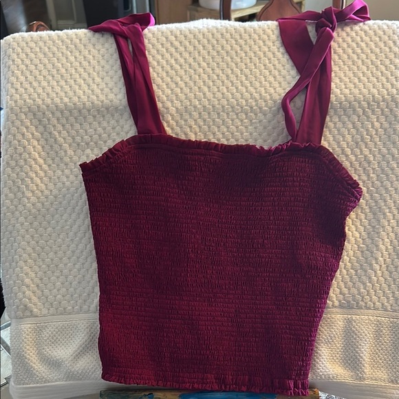 Bar III Red Smocked Tie Front Tank Top - Picture 1 of 5